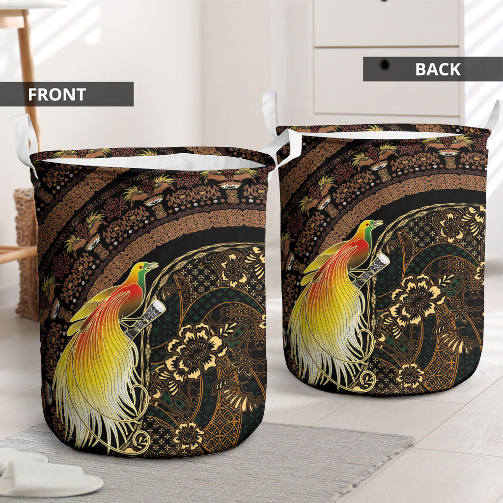 Papua New Guinea and Indonesia Batik Laundry Basket Bird of Paradise with Tribal Batik Patterns
