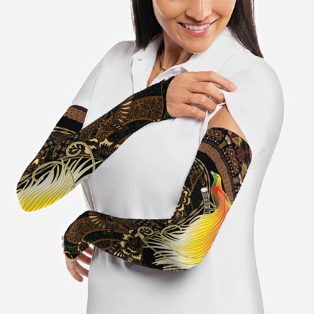 Papua New Guinea and Indonesia Batik Arm Sleeves Bird of Paradise with Tribal Batik Patterns