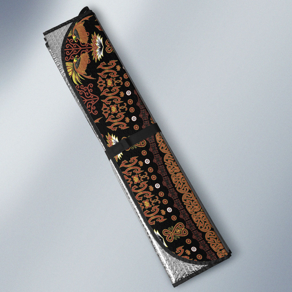 Papua New Guinea and Indonesia Batik Auto Sun Shade Bird of Paradise with Tribal Batik Patterns