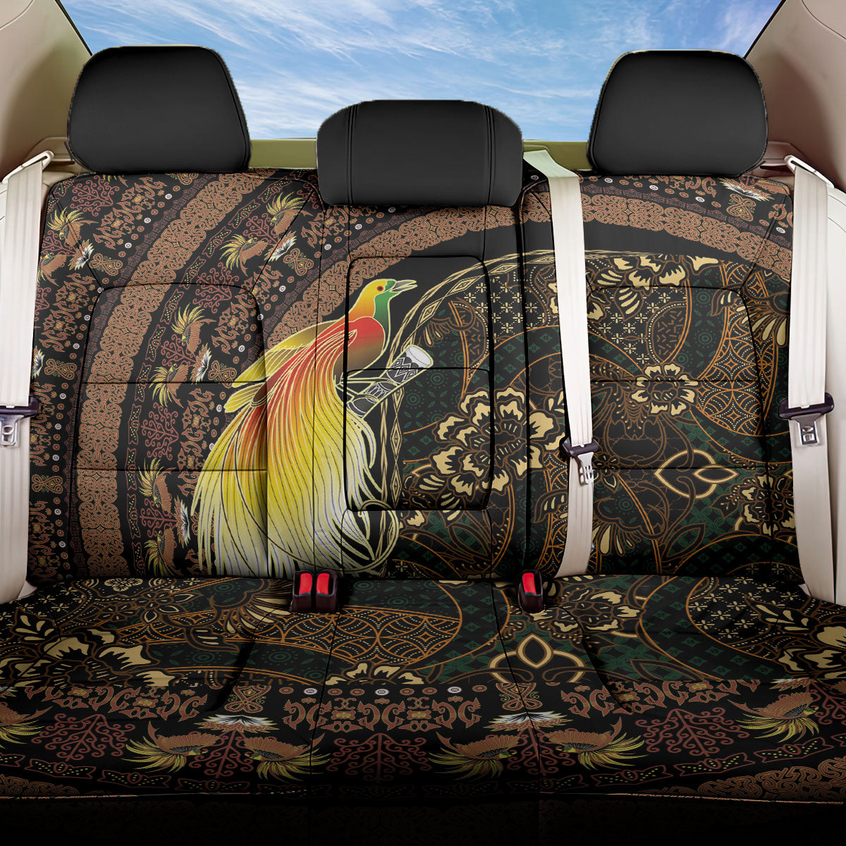 Papua New Guinea and Indonesia Batik Back Car Seat Cover Bird of Paradise with Tribal Batik Patterns