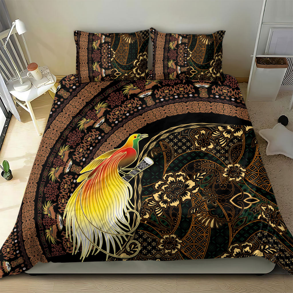 Papua New Guinea and Indonesia Batik Bedding Set Bird of Paradise with Tribal Batik Patterns