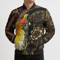 Papua New Guinea and Indonesia Batik Bomber Puffer Jacket Bird of Paradise with Tribal Batik Patterns