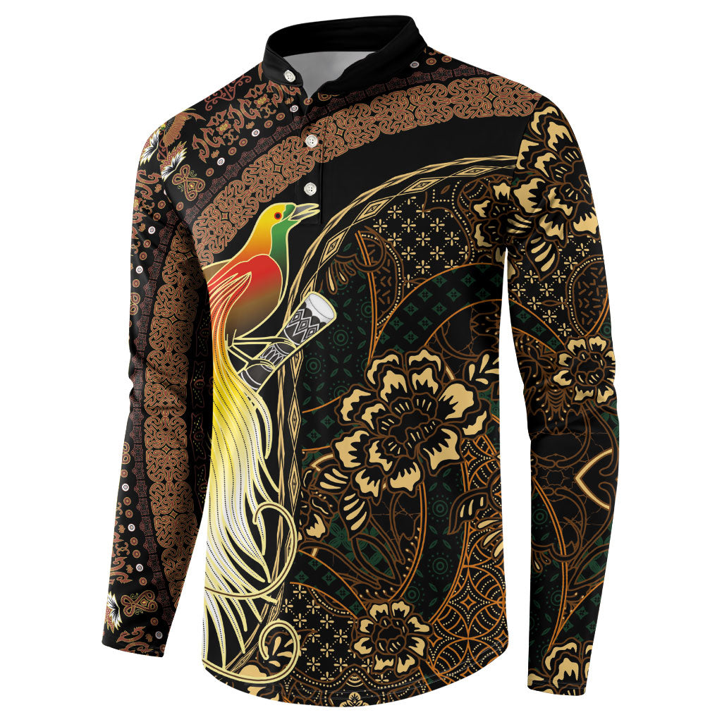Papua New Guinea and Indonesia Batik Button Sweatshirt Bird of Paradise with Tribal Batik Patterns
