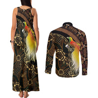 Papua New Guinea and Indonesia Batik Couples Matching Tank Maxi Dress and Long Sleeve Button Shirt Bird of Paradise with Tribal Batik Patterns LT03 - Polynesian Pride