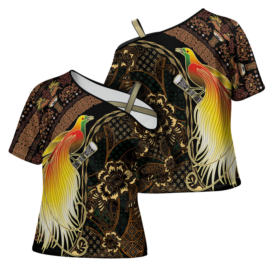 Papua New Guinea and Indonesia Batik Cross Shoulder Shirt Bird of Paradise with Tribal Batik Patterns