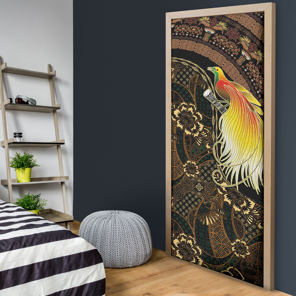 Papua New Guinea and Indonesia Batik Door Cover Bird of Paradise with Tribal Batik Patterns