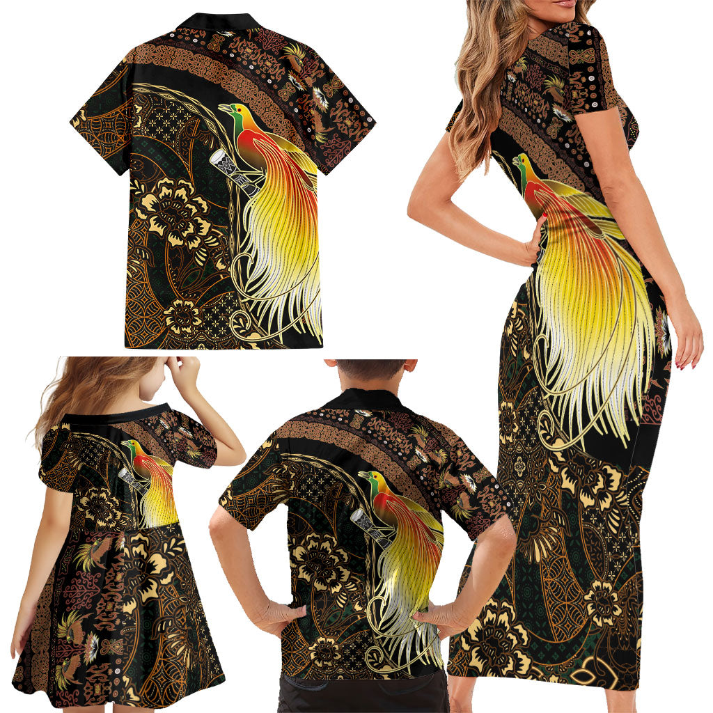 Papua New Guinea and Indonesia Batik Family Matching Short Sleeve Bodycon Dress and Hawaiian Shirt Bird of Paradise with Tribal Batik Patterns LT03 - Polynesian Pride