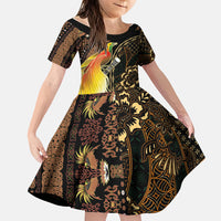 Papua New Guinea and Indonesia Batik Family Matching Summer Maxi Dress and Hawaiian Shirt Bird of Paradise with Tribal Batik Patterns LT03 Daughter's Dress Multicolor - Polynesian Pride