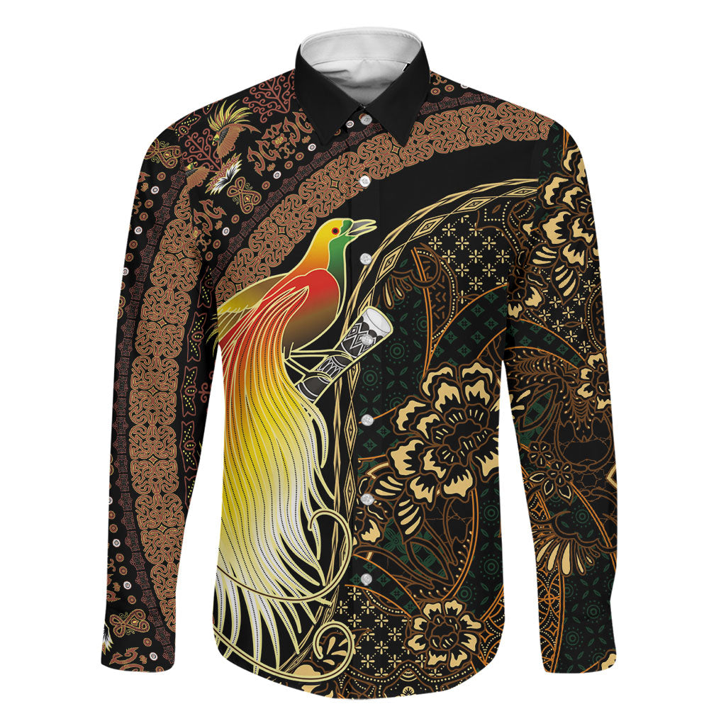 Papua New Guinea and Indonesia Batik Family Matching Summer Maxi Dress and Hawaiian Shirt Bird of Paradise with Tribal Batik Patterns LT03 Dad's Shirt - Long Sleeve Multicolor - Polynesian Pride