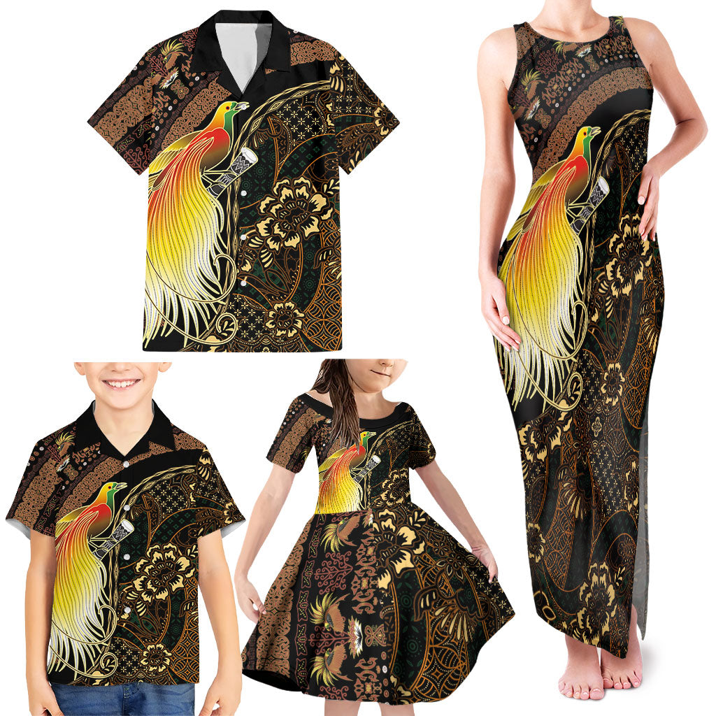Papua New Guinea and Indonesia Batik Family Matching Tank Maxi Dress and Hawaiian Shirt Bird of Paradise with Tribal Batik Patterns LT03 - Polynesian Pride