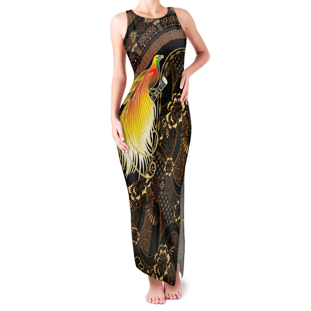 Papua New Guinea and Indonesia Batik Family Matching Tank Maxi Dress and Hawaiian Shirt Bird of Paradise with Tribal Batik Patterns LT03 Mom's Dress Multicolor - Polynesian Pride