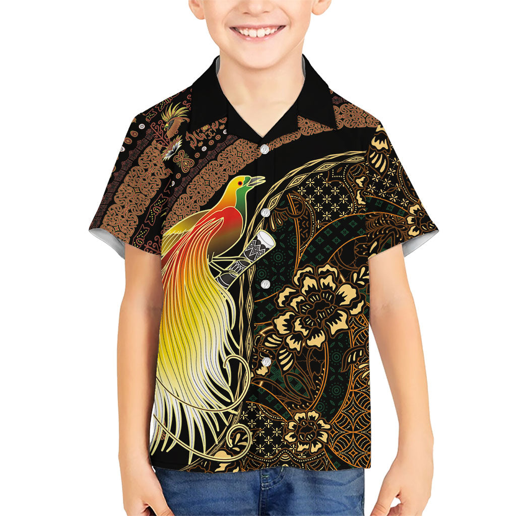 Papua New Guinea and Indonesia Batik Family Matching Tank Maxi Dress and Hawaiian Shirt Bird of Paradise with Tribal Batik Patterns LT03 Son's Shirt Multicolor - Polynesian Pride