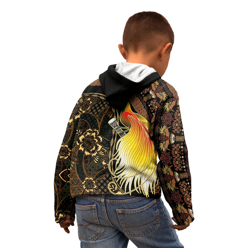 Papua New Guinea and Indonesia Batik Kid Hoodie Bird of Paradise with Tribal Batik Patterns LT03 - Polynesian Pride