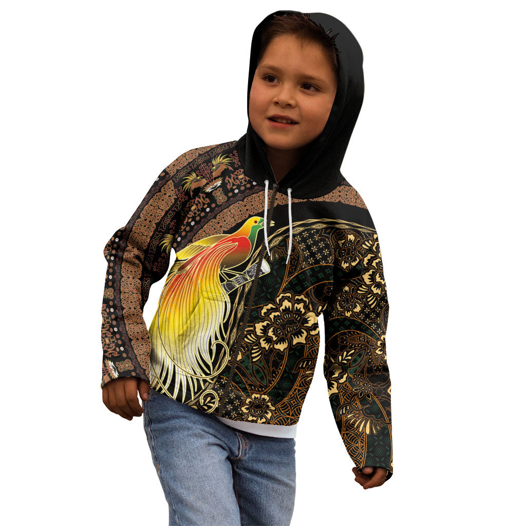 Papua New Guinea and Indonesia Batik Kid Hoodie Bird of Paradise with Tribal Batik Patterns LT03 - Polynesian Pride