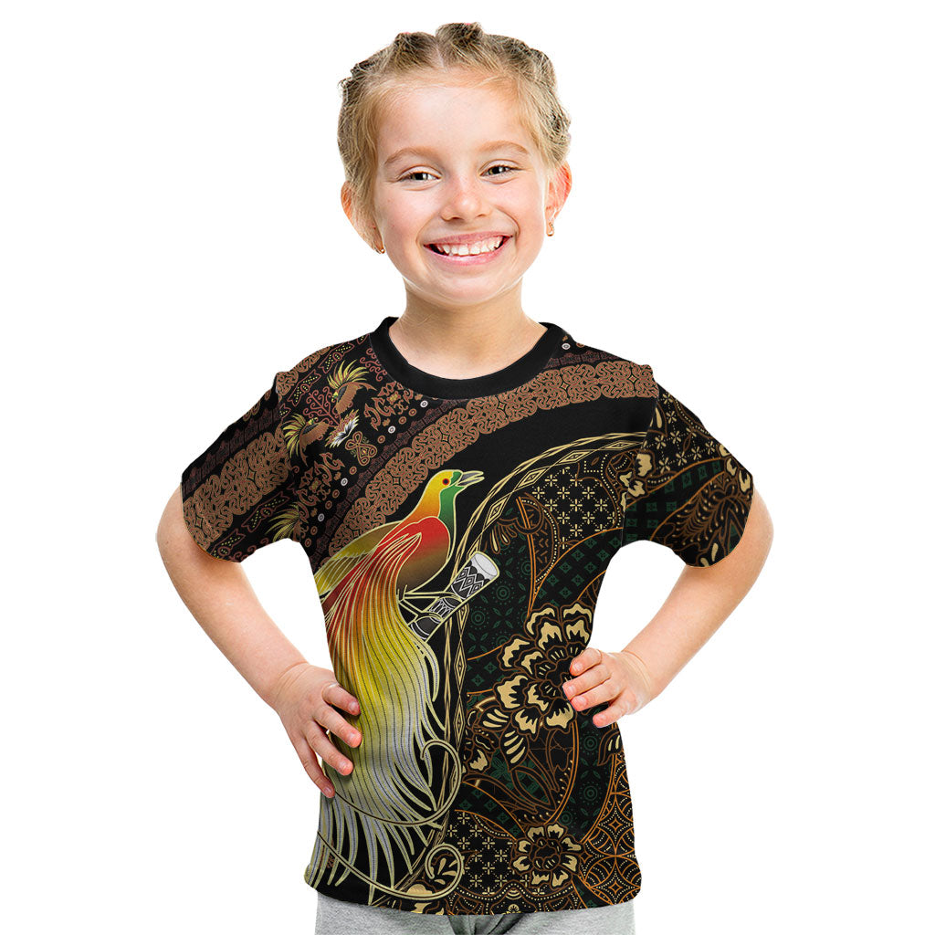 Papua New Guinea and Indonesia Batik Kid T Shirt Bird of Paradise with Tribal Batik Patterns