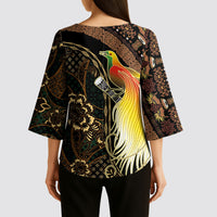 Papua New Guinea and Indonesia Batik Kimono Sleeve Blouse Bird of Paradise with Tribal Batik Patterns