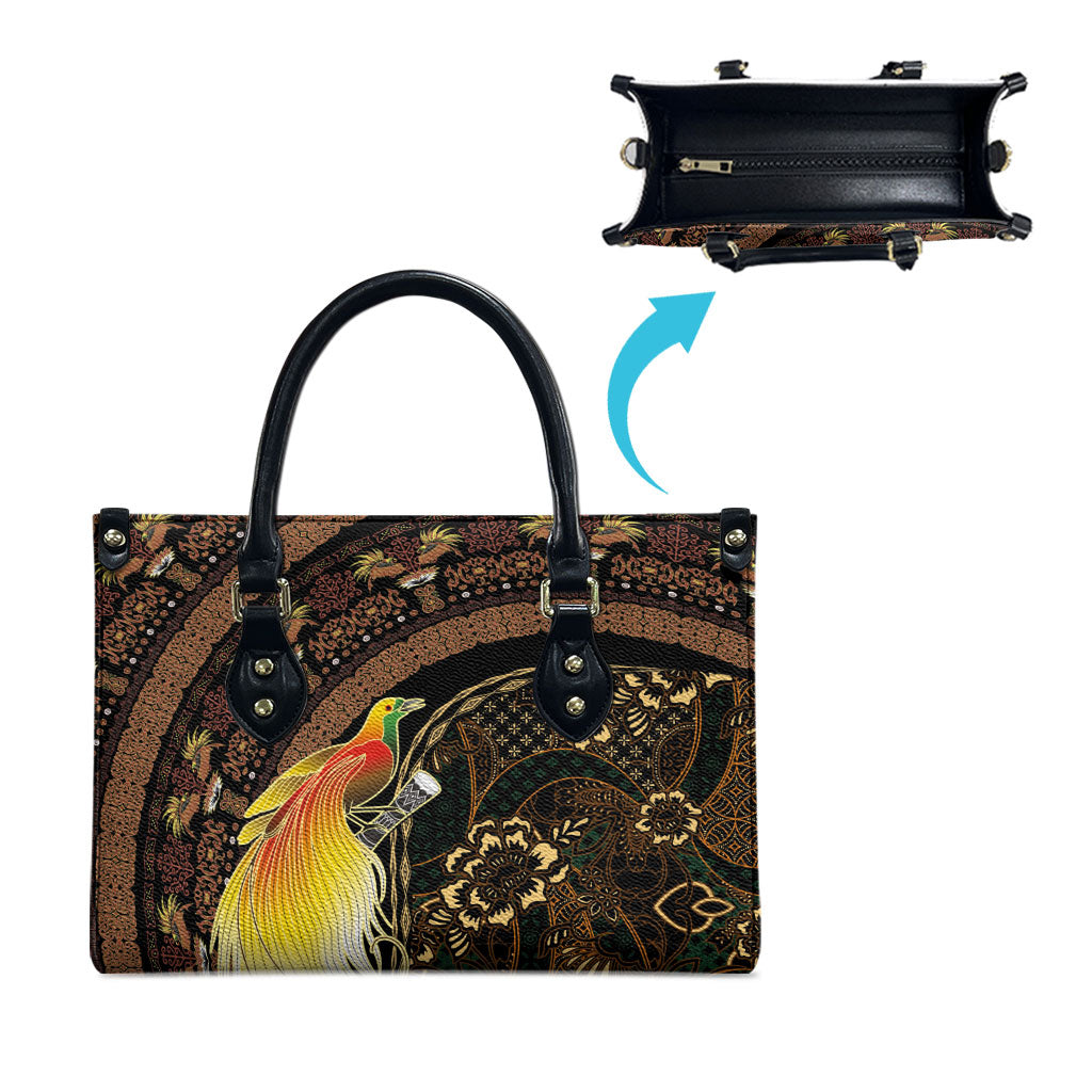 Papua New Guinea and Indonesia Batik Leather Bag Bird of Paradise with Tribal Batik Patterns LT03 - Polynesian Pride