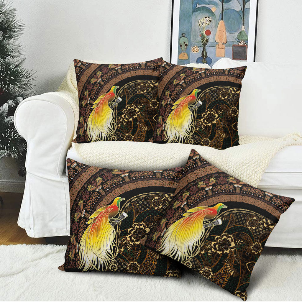 Papua New Guinea and Indonesia Batik Pillow Cover Bird of Paradise with Tribal Batik Patterns