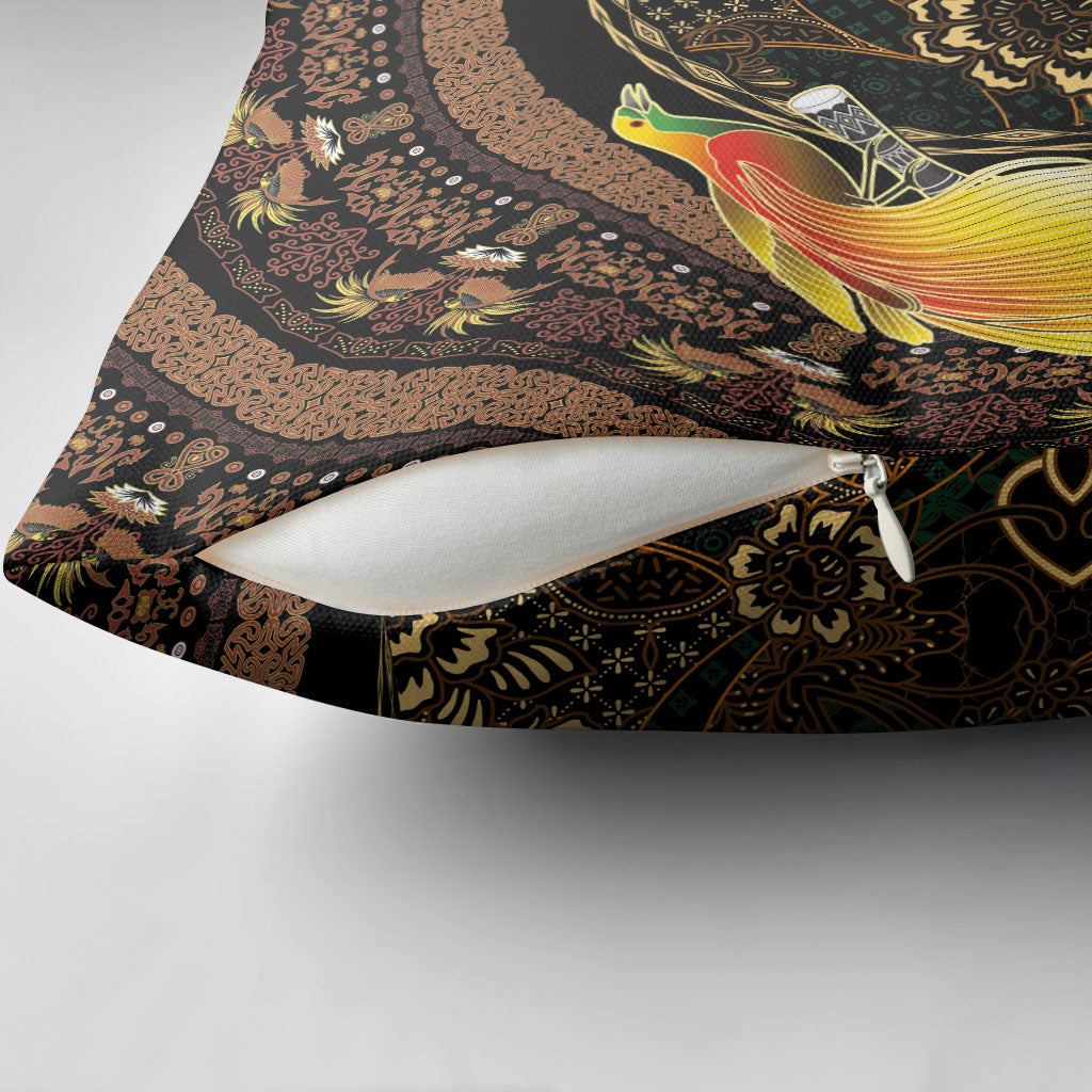 Papua New Guinea and Indonesia Batik Pillow Cover Bird of Paradise with Tribal Batik Patterns
