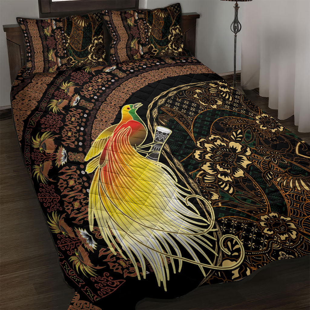 Papua New Guinea and Indonesia Batik Quilt Bed Set Bird of Paradise with Tribal Batik Patterns