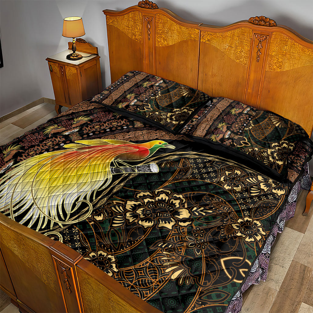 Papua New Guinea and Indonesia Batik Quilt Bed Set Bird of Paradise with Tribal Batik Patterns