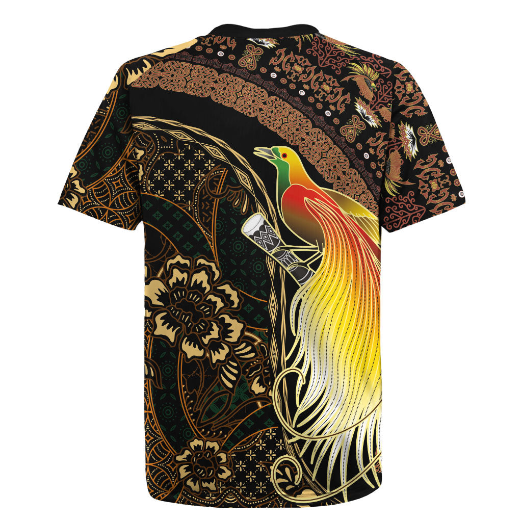 Papua New Guinea and Indonesia Batik Rugby Jersey Bird of Paradise with Tribal Batik Patterns