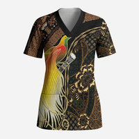 Papua New Guinea and Indonesia Batik Scrub Top Bird of Paradise with Tribal Batik Patterns