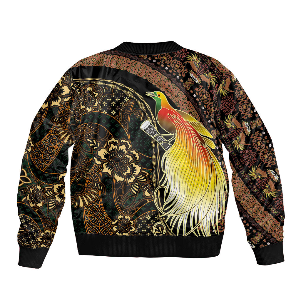 Papua New Guinea and Indonesia Batik Sleeve Zip Bomber Jacket Bird of Paradise with Tribal Batik Patterns LT03 - Polynesian Pride