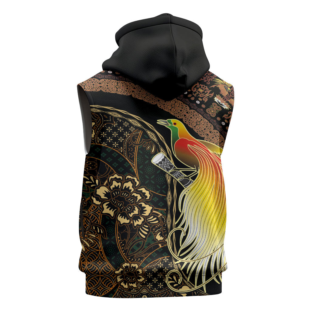Papua New Guinea and Indonesia Batik Sleeveless Hoodie Bird of Paradise with Tribal Batik Patterns LT03 - Polynesian Pride