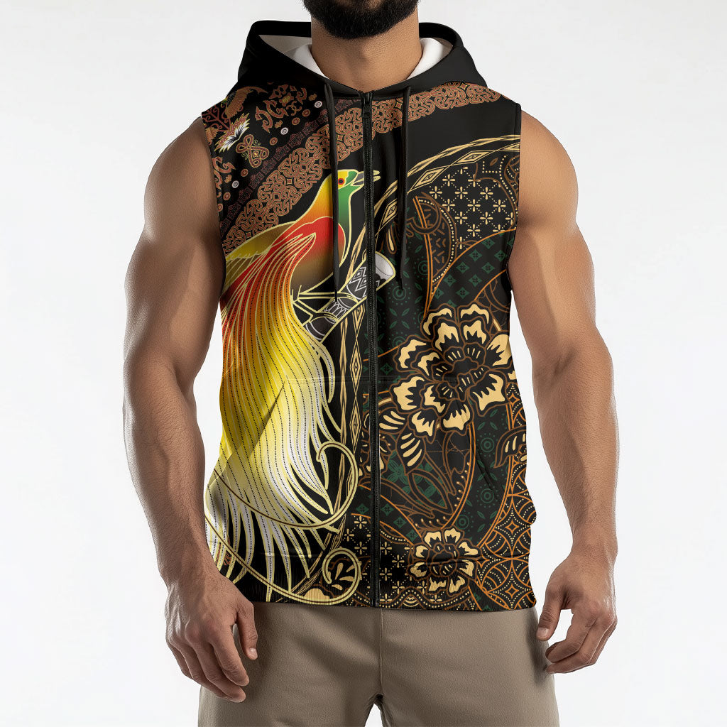 Papua New Guinea and Indonesia Batik Sleeveless Zip Hoodie Bird of Paradise with Tribal Batik Patterns LT03 - Polynesian Pride