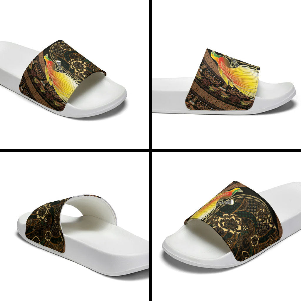 Papua New Guinea and Indonesia Batik Slide Sandals Bird of Paradise with Tribal Batik Patterns