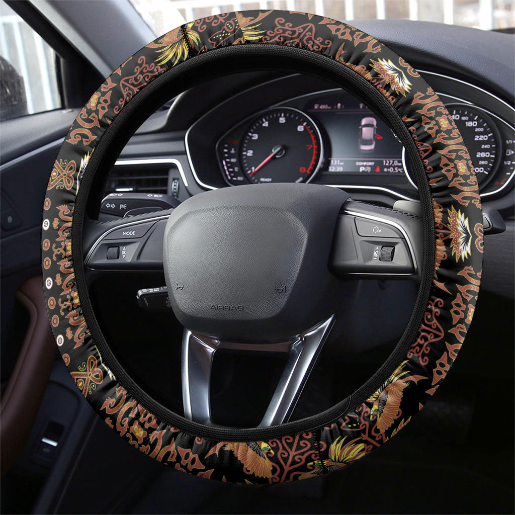 Papua New Guinea and Indonesia Batik Steering Wheel Cover Bird of Paradise with Tribal Batik Patterns