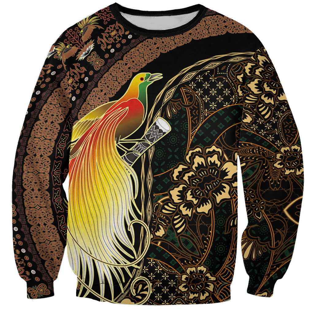 Papua New Guinea and Indonesia Batik Sweatshirt Bird of Paradise with Tribal Batik Patterns