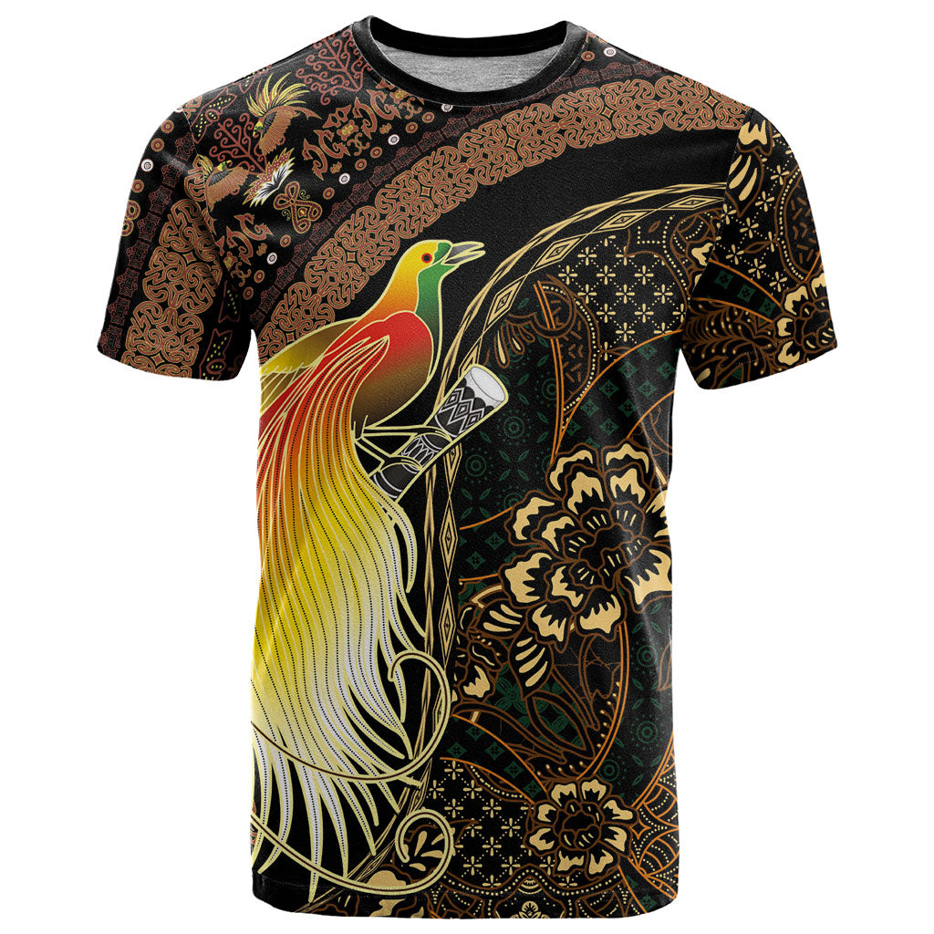 Papua New Guinea and Indonesia Batik T Shirt Bird of Paradise with Tribal Batik Patterns
