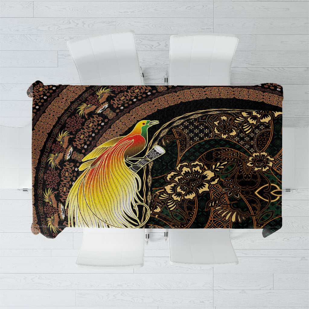 Papua New Guinea and Indonesia Batik Tablecloth Bird of Paradise with Tribal Batik Patterns