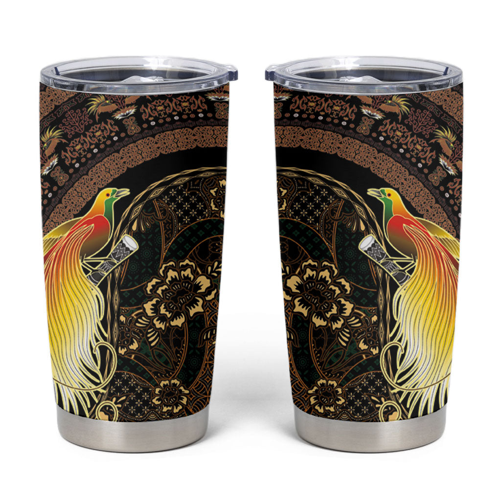 Papua New Guinea and Indonesia Batik Tumbler Cup Bird of Paradise with Tribal Batik Patterns