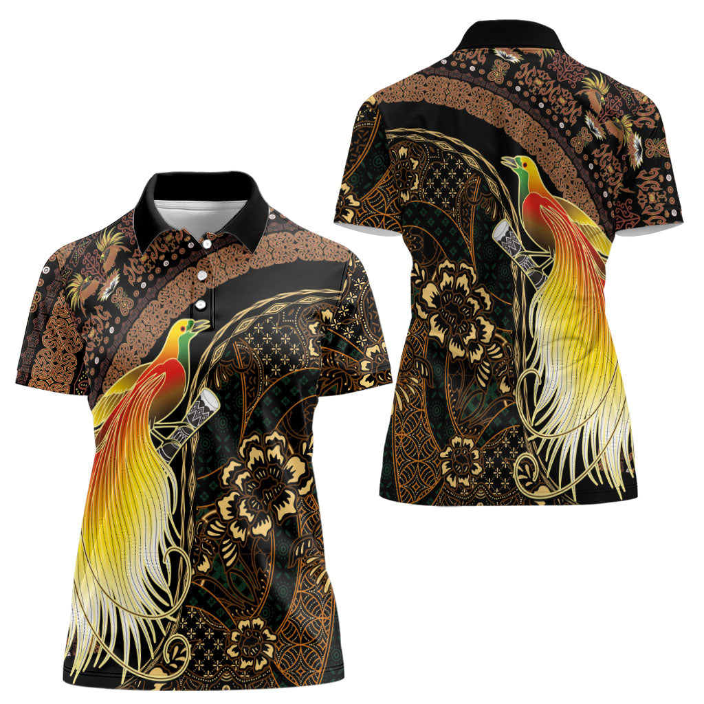 Papua New Guinea and Indonesia Batik Women Polo Shirt Bird of Paradise with Tribal Batik Patterns LT03 - Polynesian Pride