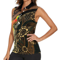 Papua New Guinea and Indonesia Batik Women Sleeveless Polo Shirt Bird of Paradise with Tribal Batik Patterns LT03 - Polynesian Pride