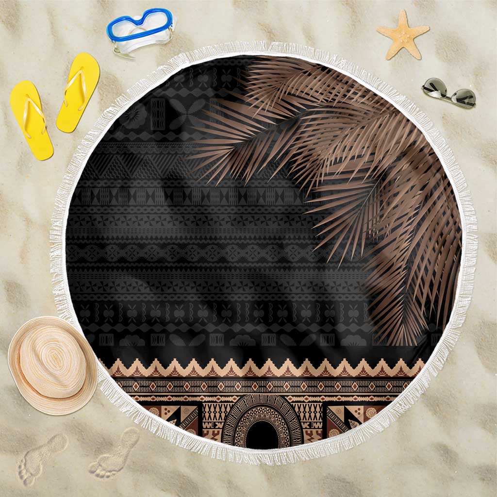 Fiji Palm Leaves Beach Blanket Masi and Tapa Tribal Pattern Beige Color LT03 One Size 150cm Beige - Polynesian Pride