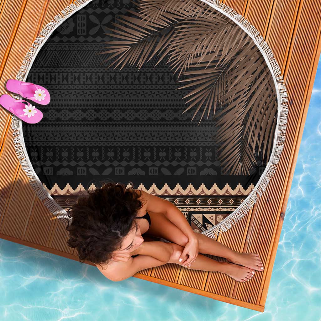 Fiji Palm Leaves Beach Blanket Masi and Tapa Tribal Pattern Beige Color LT03 - Polynesian Pride