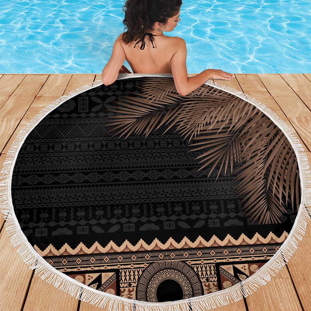 Fiji Palm Leaves Beach Blanket Masi and Tapa Tribal Pattern Beige Color LT03 - Polynesian Pride