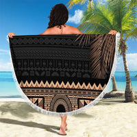 Fiji Palm Leaves Beach Blanket Masi and Tapa Tribal Pattern Beige Color LT03 - Polynesian Pride