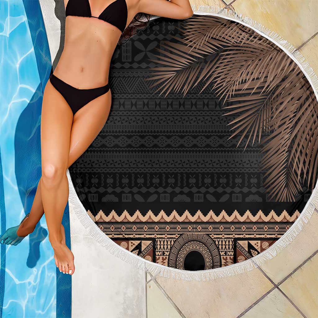 Fiji Palm Leaves Beach Blanket Masi and Tapa Tribal Pattern Beige Color LT03 - Polynesian Pride