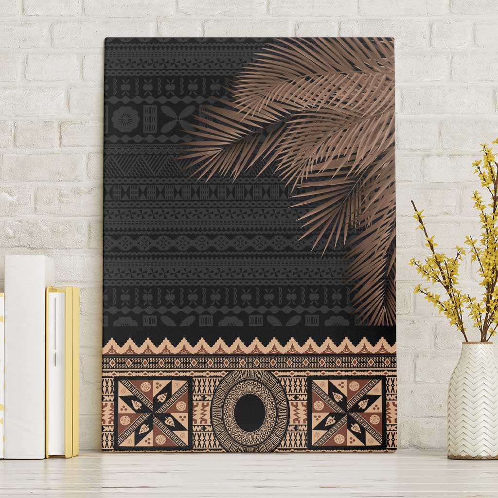 Fiji Palm Leaves Canvas Wall Art Masi and Tapa Tribal Pattern Beige Color