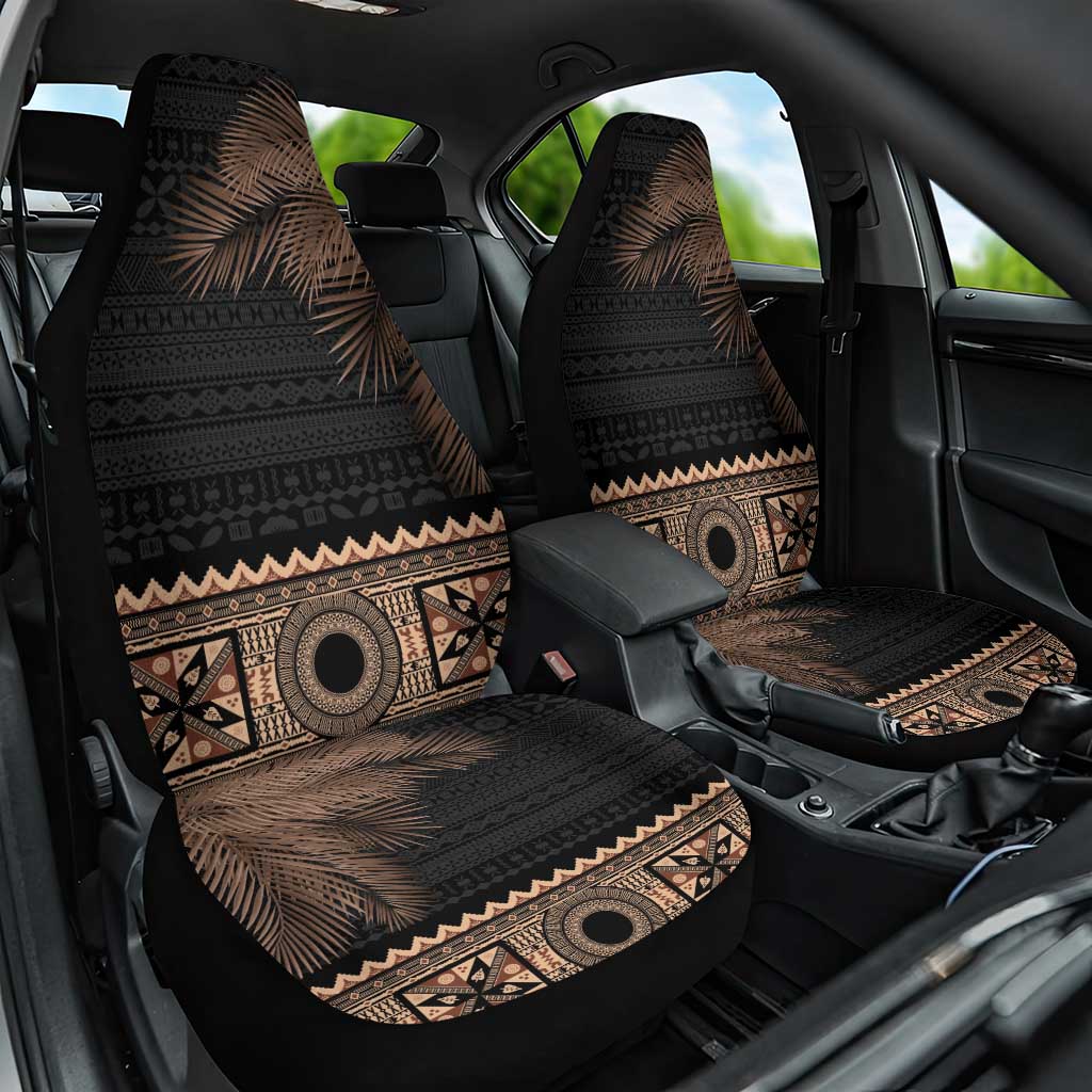 Fiji Palm Leaves Car Seat Cover Masi and Tapa Tribal Pattern Beige Color