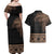 Fiji Palm Leaves Couples Matching Off Shoulder Maxi Dress and Hawaiian Shirt Masi and Tapa Tribal Pattern Beige Color