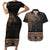 Fiji Palm Leaves Couples Matching Short Sleeve Bodycon Dress and Hawaiian Shirt Masi and Tapa Tribal Pattern Beige Color