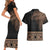 Fiji Palm Leaves Couples Matching Short Sleeve Bodycon Dress and Hawaiian Shirt Masi and Tapa Tribal Pattern Beige Color