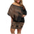 Fiji Palm Leaves Family Matching Off Shoulder Short Dress and Hawaiian Shirt Masi and Tapa Tribal Pattern Beige Color