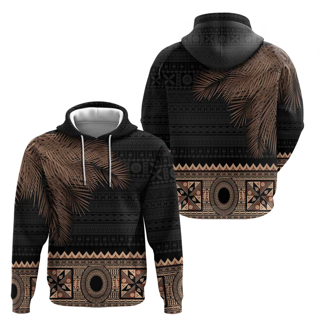 Fiji Palm Leaves Hoodie Masi and Tapa Tribal Pattern Beige Color